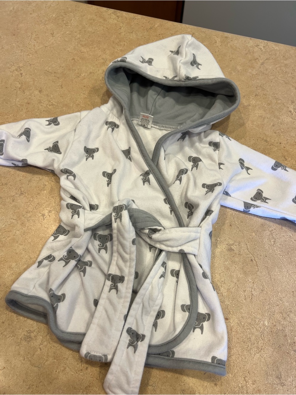 Baby Hooded Bathrobe - Gray Elephant Print